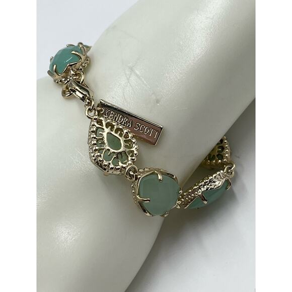 Kendra Scott Brynn Gold Plated Mint Light Green Chalcedony Bracelet Retired - Picture 6 of 10
